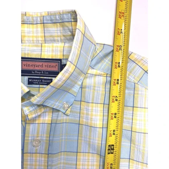Vineyard Vines Men's Murray Shirt short sleeve Yellow Teal Summer Plaid Size M - Picture 13 of 13